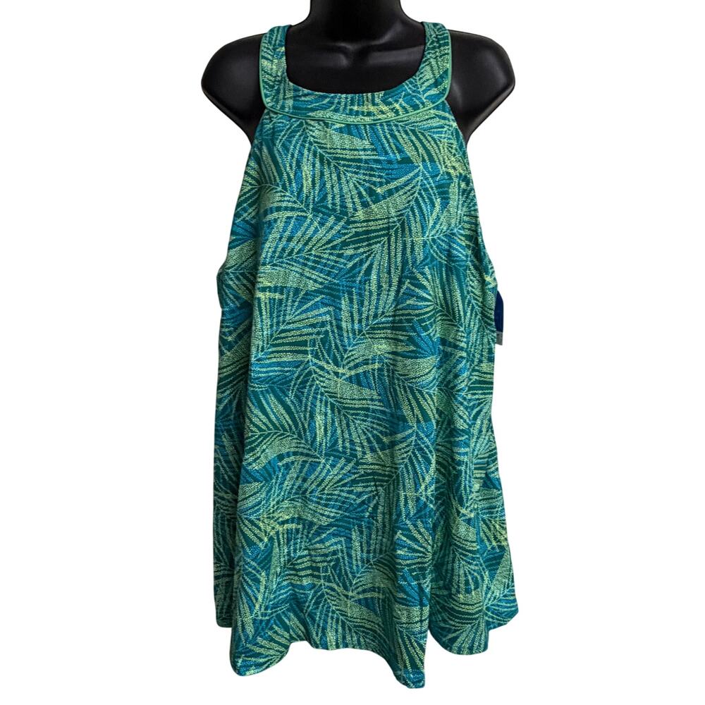 Lands End Creora Women Swimsuit Dress 16 16W Green Plus Chlorine Resist New